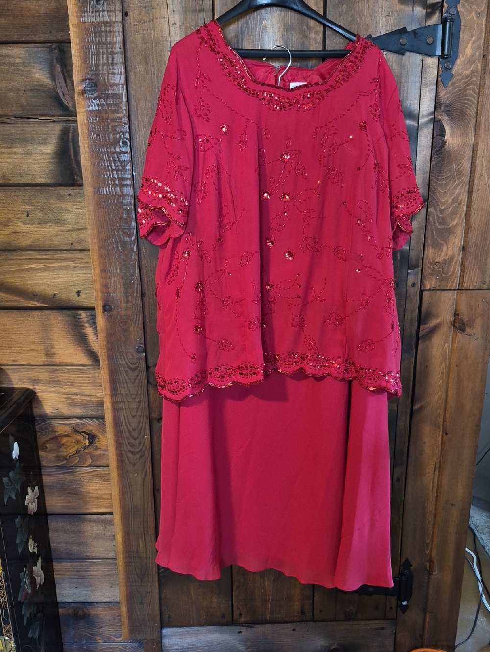 Roaman's Red Sequin Two-Piece Dress Set